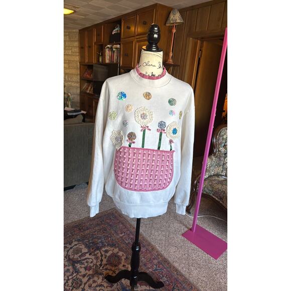 Vintage 90s cottage core reworked sweatshirt double collar - Picture 1 of 7